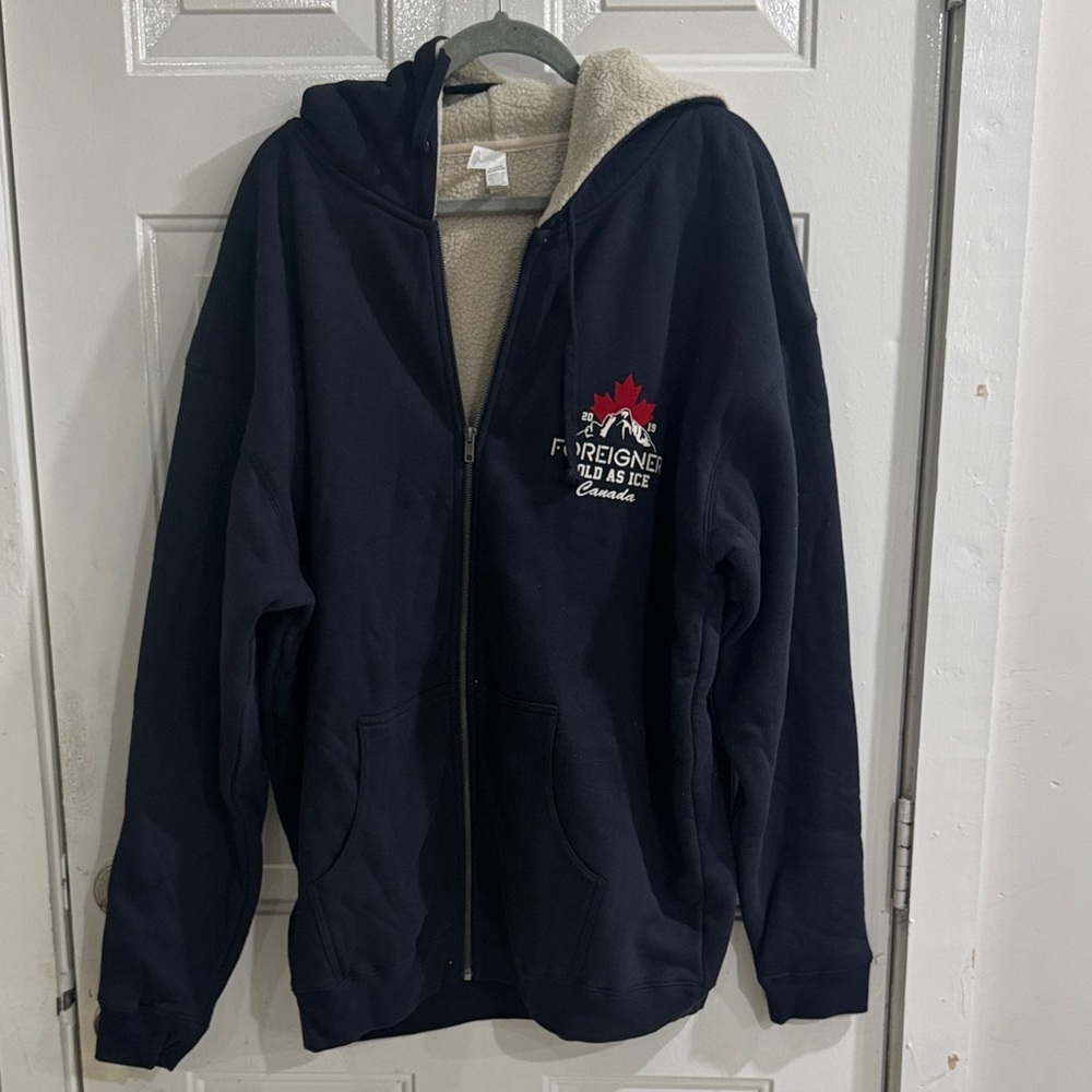 Foreigner Canada Navy Sherpa-Lined Zip Hoodie Jacket